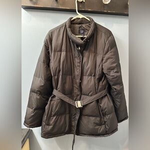 Gap Maternity Black Puffer Jacket Coat w Belt Size XL 
Size XL
